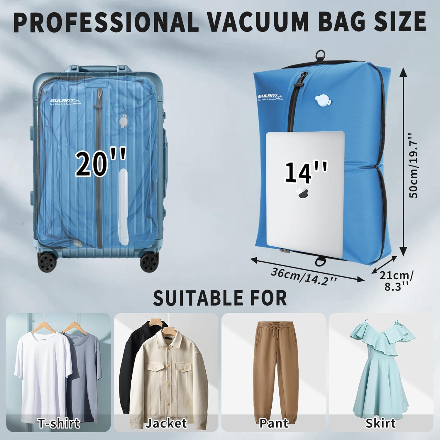 Reusable Vacuum Bags for Travel With Pump,Professional Waterproof IPX8 Vacuum Compression Bag for Suitcases Backpack,Space Saver Bags Packing Organizers for Clothing Packing(2PACK+PUMP) - Image 2
