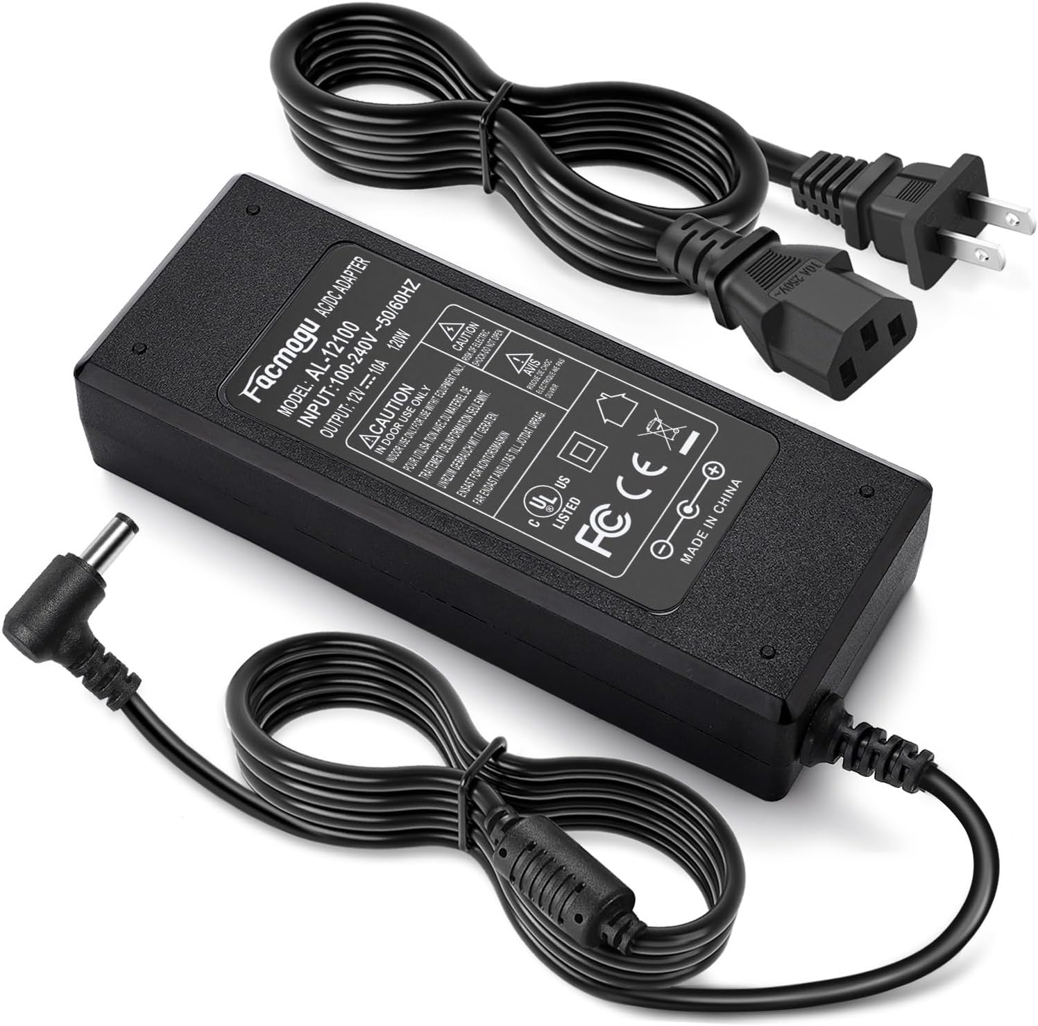 Facmogu 12V 10A Power Supply AC to DC Adapter, AC to DC Converter 100V-240V to 12V 10A 120W, 12 Volts 10 Amps Power Transformer 5.5x2.5mm & 5.5x2.1mm Tip, Desktop Regulated Power Adapter - Image 2