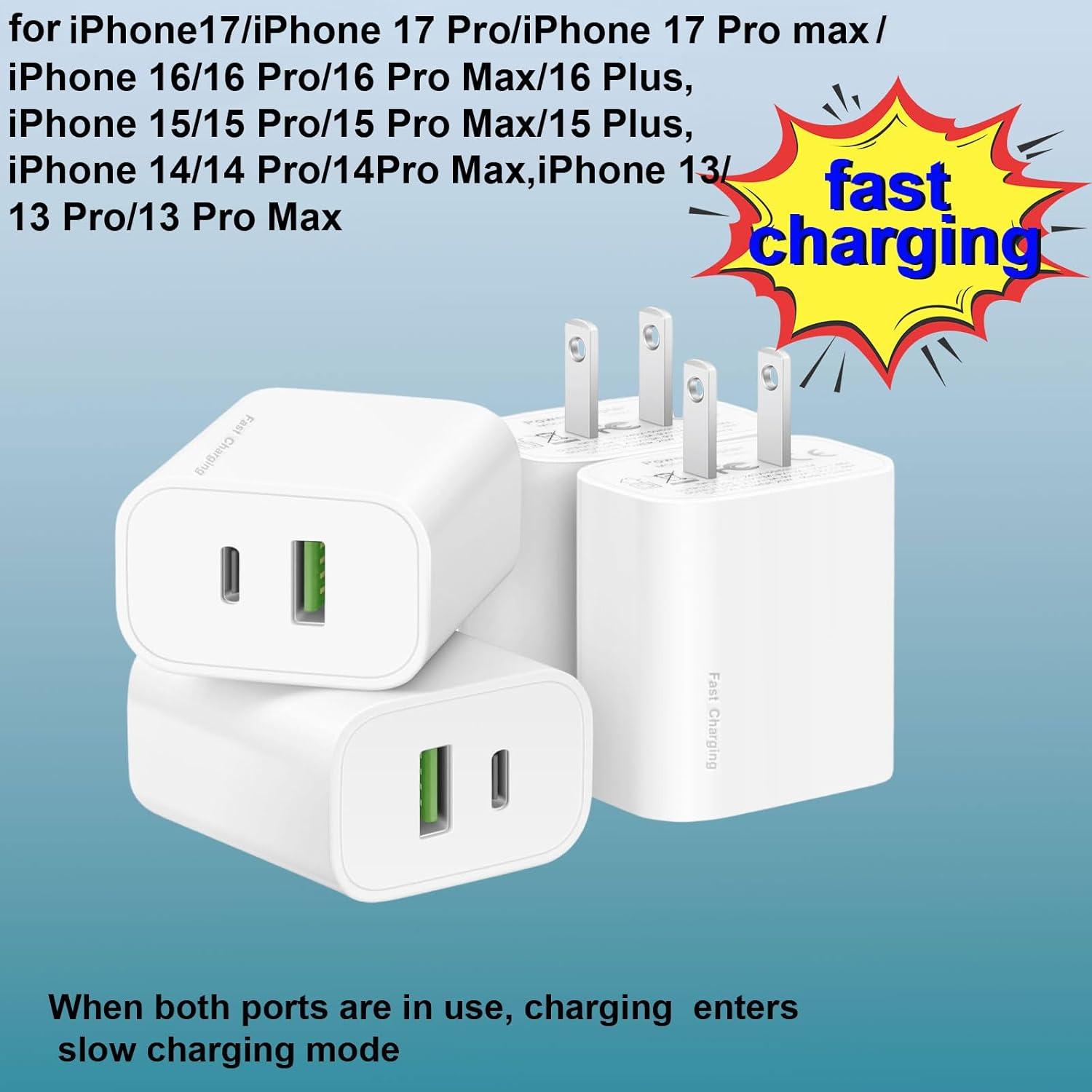 4 Pack USB C Charger Block,20W USB-C & USB-A Port Charger,for i Phone 17/16/15/14/13/12/11/X/8, i Pad and More - Image 2