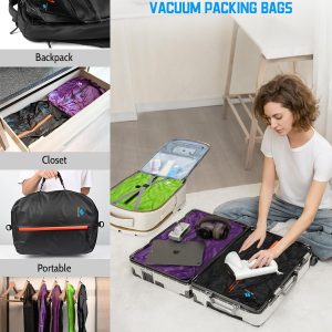 Zurligi Vacuum Compression Bags with Pump for Travel – Reusable Portable Travel Pack Vacuum Bag Kit for Carry-On Suitcase and Backpack, Vacuum Seal Bags for Clothing(1-Pack, Black)