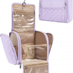 BAGSMART Travel Toiletry Bag, Large Capacity Cosmetic Bags for Women with Hanging Hook, Water-resistant for Toiletries Accessories Brushes Sponge, With Handle