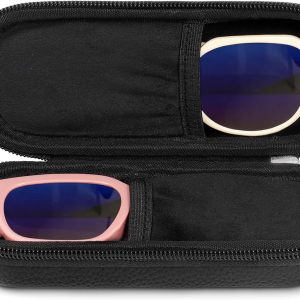 Double Eyeglasses Case Hard Shell, Clip Dual Sunglasses Organizer Zipper, PU Leather Eyewear Storage Box for 2 Pairs Travel
