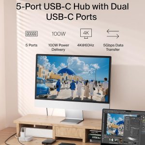 Belkin USB C Hub, 5-Port Hub w/ 4K HDMI Display @ 60Hz, 100W Power Delivery, Fast Data Transfer 5Gbps, USB C Multiport Adapter for MacBook, iPad Pro, Chromebook, & More – Upgraded HDMI 2.0