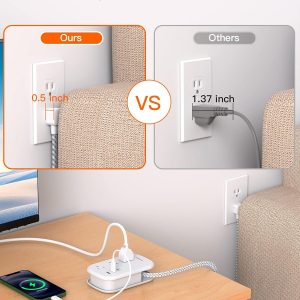 BESHON Flat Plug Power Strip, 3 Outlets with 3 USB Ports(2 USB C), Ultra Flat 3.2ft Wrapped Around Extension Cord for Cruise Ship, Travel, Dorm Room Essentials