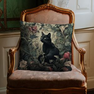 YOU FOUND ME William Morris Abstract Art Floral Design Throw Pillow Cover Home Decor, Vintage Black Cat Lovers Pillowcase Cover for Bed Sofa Living Room, Indoor and Outdoor,18x18inch (Black-Cat3)
