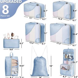 8 Set Packing Cubes for Travel, Gifts for Women Mom,Anti-Tearing Suitcase Organizer for Luggage with Shoe & Hanging Toiletry Bag,OlarHike Vacation Essentials & Accessories for Cruise Ship,Blue