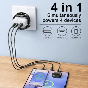 4 in 1 Watch Charger for Samsung,Wireless Magnetic Watch Charger,Portable Travel Essentials 40W USB C Fast Charging Block for 8 Classic 8 7 6 Phone Galaxy S25 S24 Ultra Z Fold 7 6 Flip 7 Devices,White