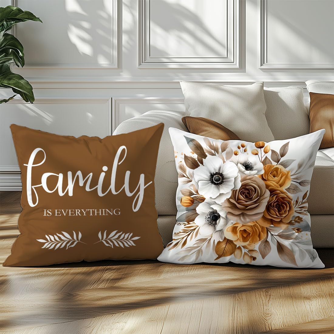 BEWQ Flowers Home Throw Pillow Covers, 18X18 inch Set of 4 Square Modern Family is Everything Outdoor Pillow Cases Decorative Cushion Covers, for Home Couch Sofa Car Decor - Image 6