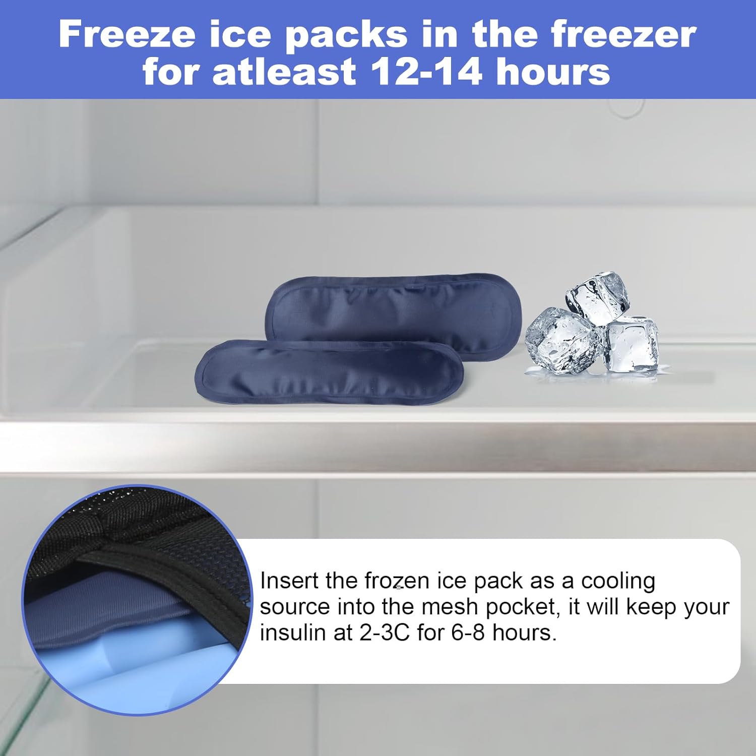 Insulin Cooler Travel Case,Diabetic Cold Pack Organizer Bag with 2 Reusable Ice Packs for Insulin Pen and Other Medication Diabetic Supplies Black - Image 5