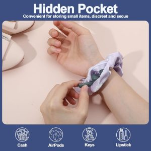 6PCS Scrunchie with Zipper Pocket, Stash Scrunchie with Hidden Pocket, Silk Zipper Scrunchies, Elastic No Damage Hair Ties Ponytail Holder Accessories for Keys, Money, Small Items (6 Colors)