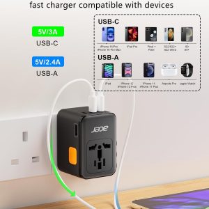 Acer 45W GaN Universal Travel Plug Adapter – International Power Adapter with 3 USB C & 1 USB A, Worldwide Power Outlet Travel Essentials for USA to European UK AUS Ireland, Type C/G/I/A, Black