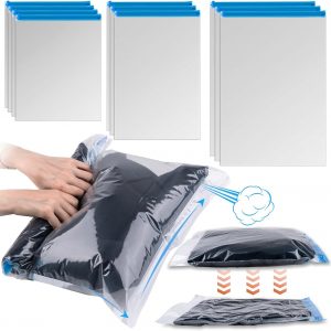 10 PCS Compression Bags for Travel Essentials, 3 Sizes Space Saver Bags, No Vacuum or Pump Needed, Roll Up Vacuum Packing for Clothing Storage, Cruise Accessories, Luggage & Home Organizers