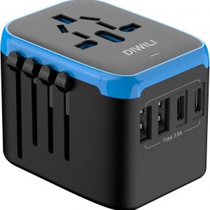 Universal International Power Travel Plug Adapter, 5 in 1 European Travel Plug Adapter W/ 3.5A 2xUSB-A and 2xUSB C Wall Charger and Worldwide AC Outlet for Europe USA UK AUS Asia