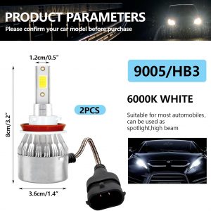 2 PCS 9005/HB3 Car LED Light, 3800LM 6000K Waterproof Car C6 Fog Light High and Low Beam Bulb Replacement,Universal Plug & Play Bulb Lighting Car Accessories (White)