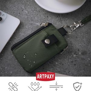 Minimalist Wallet For Mens Womens, Keychain RFID Blocking Zipper Small Wallet with ID Window 2 Lanyards,Water Resistant Travel Cash Card Coin Case Boys Girls
