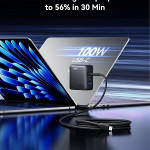 INIU for MacBook Pro Charger, 100W GaN Tech Fast Charging, 3-Port Compact Foldable Charger with USB C Cable, Power Adapter for Mac Book, iPhone 17, Samsung S25, Switch, Photographers, Outdoor, Travel