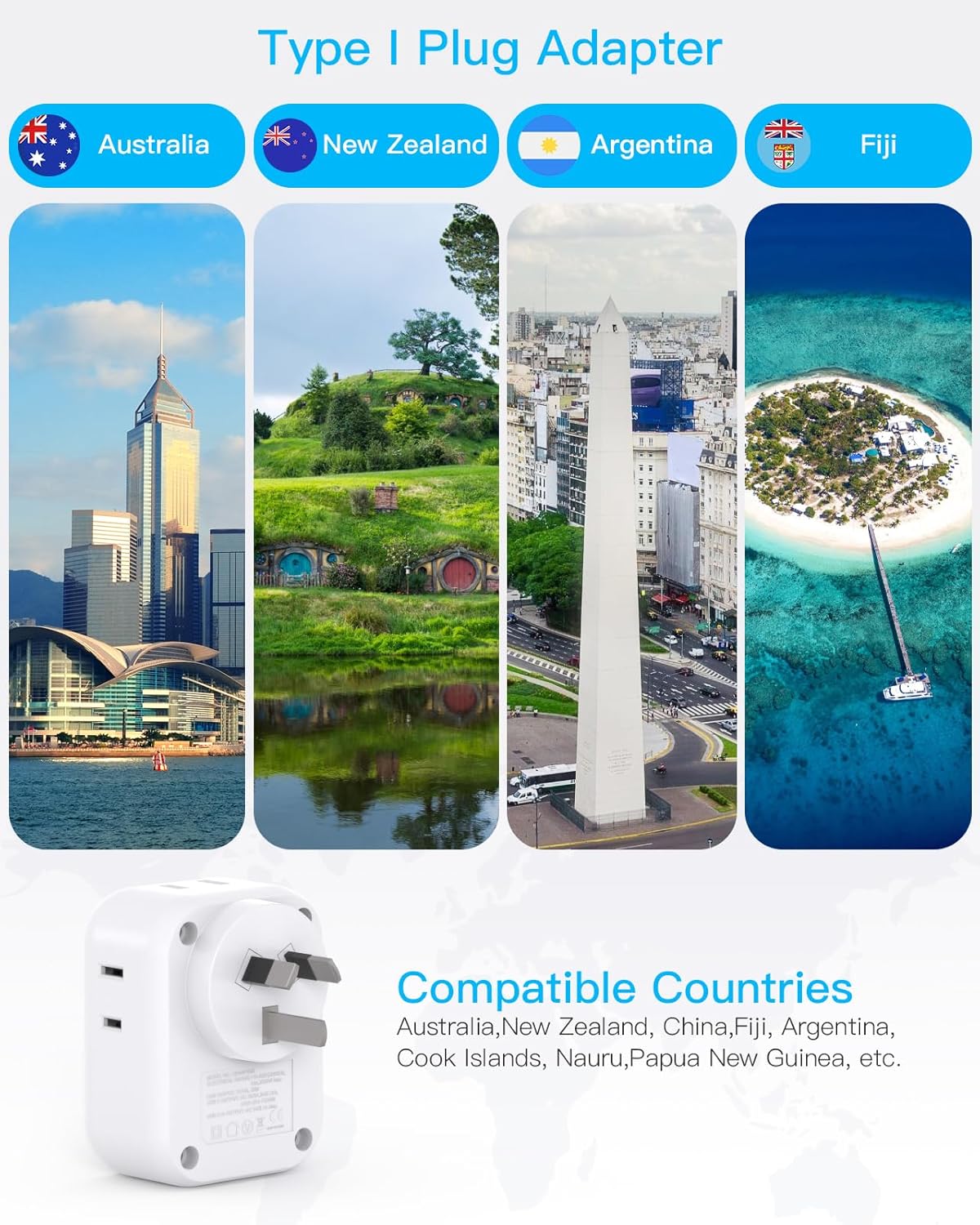 2 Pack PD 20W US to Australia Power Plug Adapter, New Zealand Power Adapter with 4 Outlets 4 USB Ports(2 USB C), Type I Plug Adapter for USA to Australian AU China Argentina Fiji Travel Essentials - Image 3