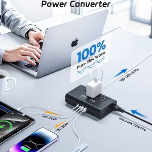 DOACE 220V to 110V Converter – 800W Voltage Converter US to Europe for Hair Straightener, Curler, Phone, Power Converter with 2 USB C & 2 USB A Ports, European Travel Plug Adapter UK, US, AU, EU