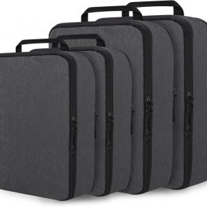 Compression Packing Cubes for Travel Essentials, 4 Set Expandable Travel Cubes for Packing Compression Bags Luggage Suitcase Organizer, Black