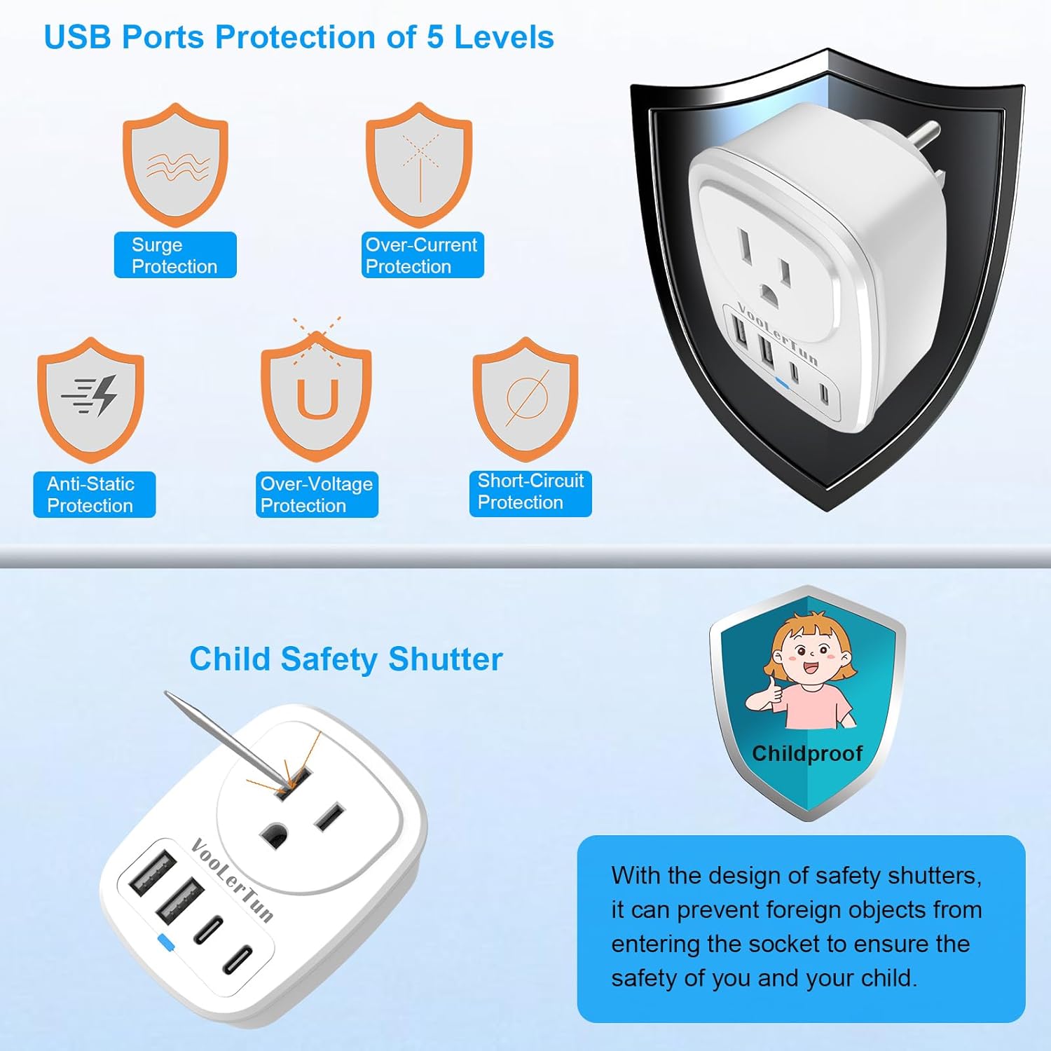 Multi Plug Outlet Extender 2 Packs, Outlet Plug Adapter, American Type B Plug Adapter with 1 Electrical Outlets, 4 USB Charger Ports (2 USB C), for School, Travel, Office, Home Essentials - Image 7