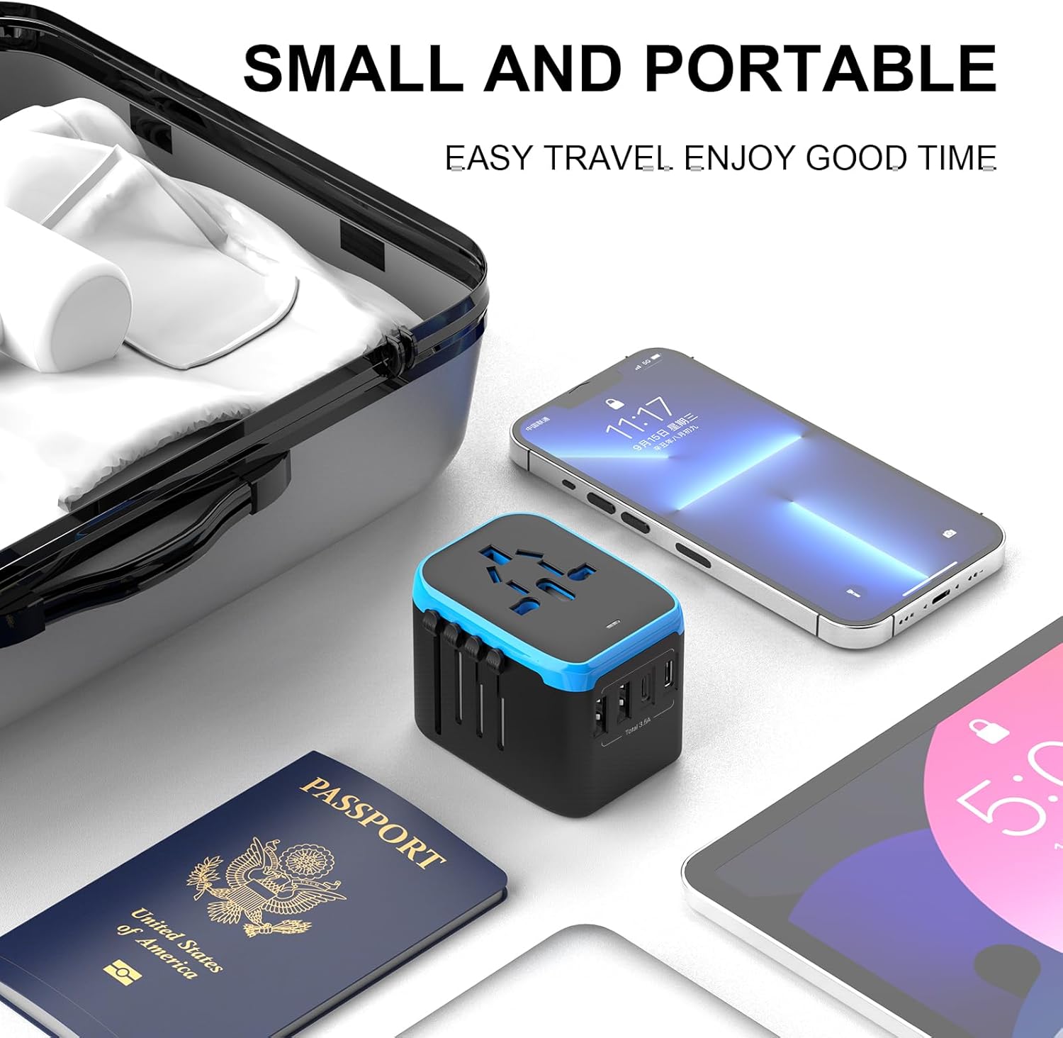 Universal International Power Travel Plug Adapter, 5 in 1 European Travel Plug Adapter W/ 3.5A 2xUSB-A and 2xUSB C Wall Charger and Worldwide AC Outlet for Europe USA UK AUS Asia - Image 3