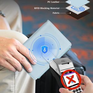 RFID Passport Holder for Women/Men Travel Gifts, Large Capacity Passport Wallet, Family Travel Documents Organizer with Card/Airtag Slots, Zipper coin pocket, Cash Holder Passport Cover Case (Blue)