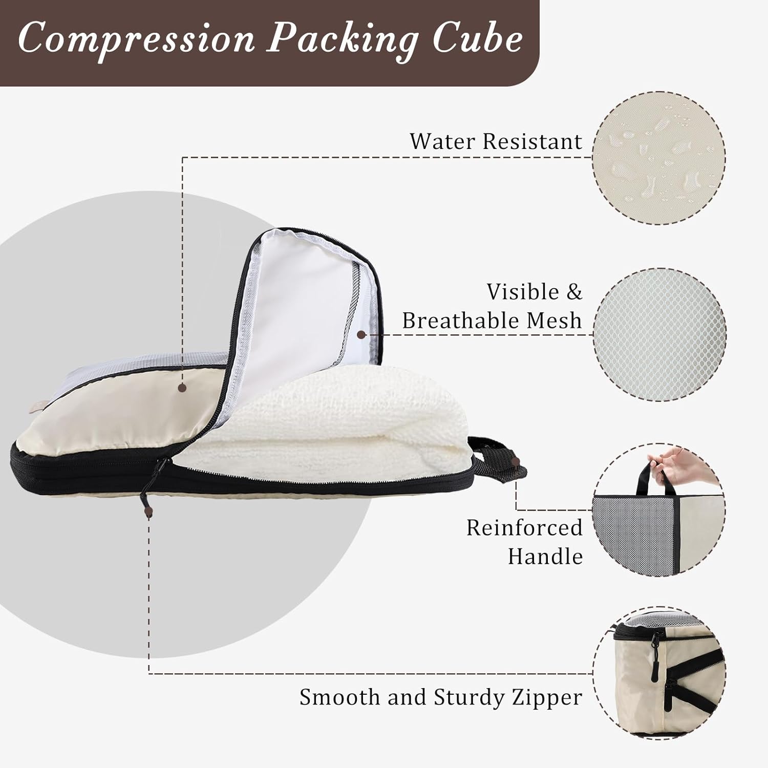 U+U 10 Set Compression Packing Cubes - Ultralight Cream Travel Organizers with Laundry Bag, Space-Saving Suitcase Organizer, Expandable Packing Cubes for Travel and Family Vacation (Cream) - Image 3