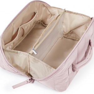 BAGSMART Travel Makeup Bag for Women, Portable Water-resistant Cosmetic Case, Puffy Padded Make Up Organizer Pouch, Open Flat Toiletry Bag for Toiletries, Brushes, Pink