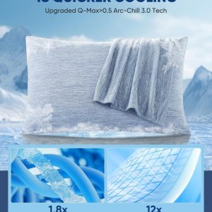 LUXEAR Cooling Pillow Cases, 2 Pack Arc-Chill Cool Pillowcases with Double-Side Design [Cooling & Cotton], Anti-Static, Skin-Friendly, Machine Washable Hidden Zipper Cold Pillow Cases (20×26”)-Blue