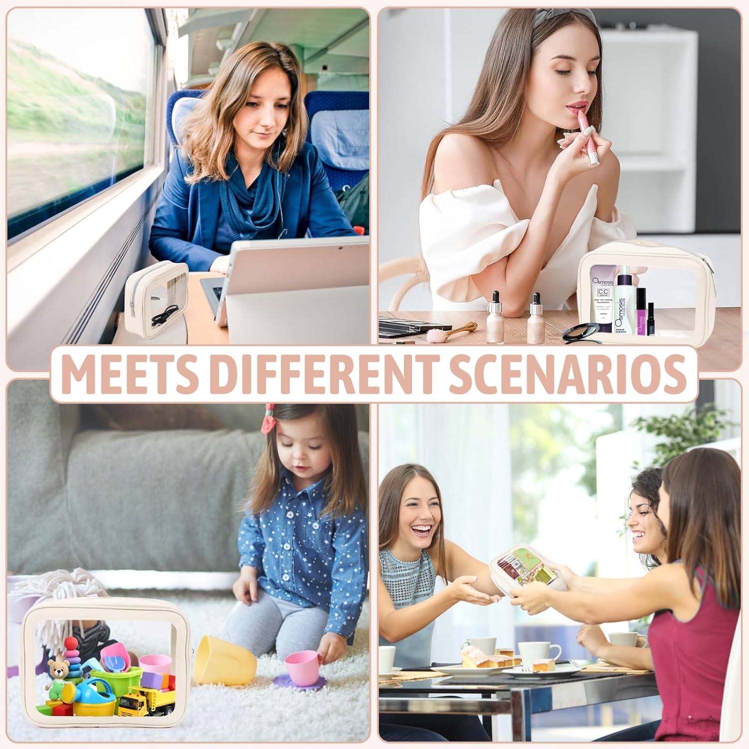 5PCS Diaper Bag Organizer Pouch Set, TSA Approved Toiletry Bag,Clear Waterproof TPU Makeup Bag Set Travel Organizer Bags for Women and Kids Christmas Gift - Image 6