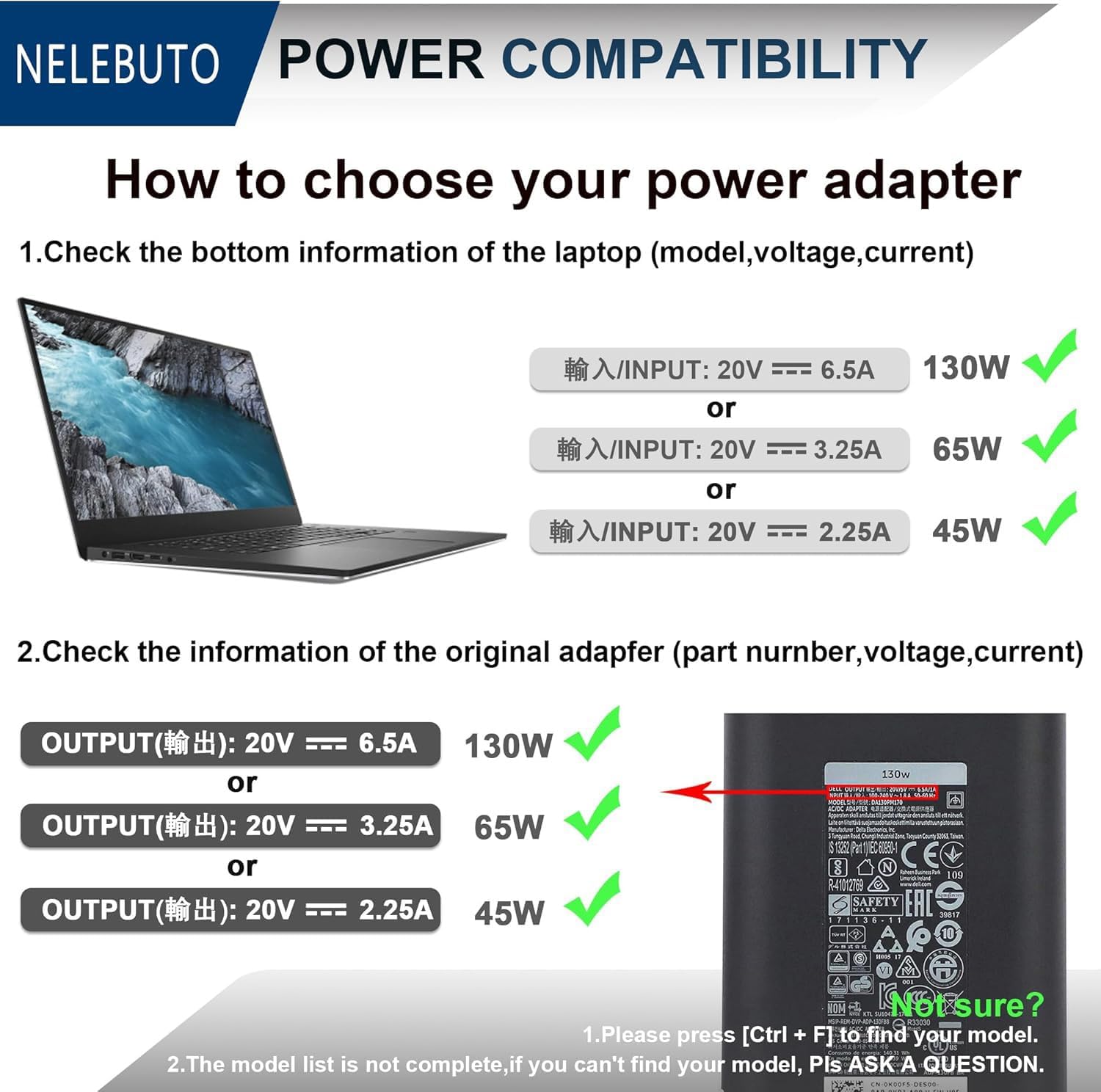 130W 4.5mm Round Tip AC Adapter Laptop Charger Replacement for Dell XPS 15 9530 9550 9560 9570 7590 Inspiron 7347 7348 7459 Precision M3800 M2800 5510 5520 5530 5540 HA130PM130 0RN7NW Power Cord - Image 3