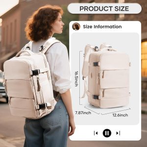 Vacuum Travel Backpack with Pump, Flight Approved Vacpack Backpacks for Women Men, Storage Vacuum Compression Bags with Shoe Compartment/15.6inch Laptop Compartment/USB Port, Pale Orange,Medium