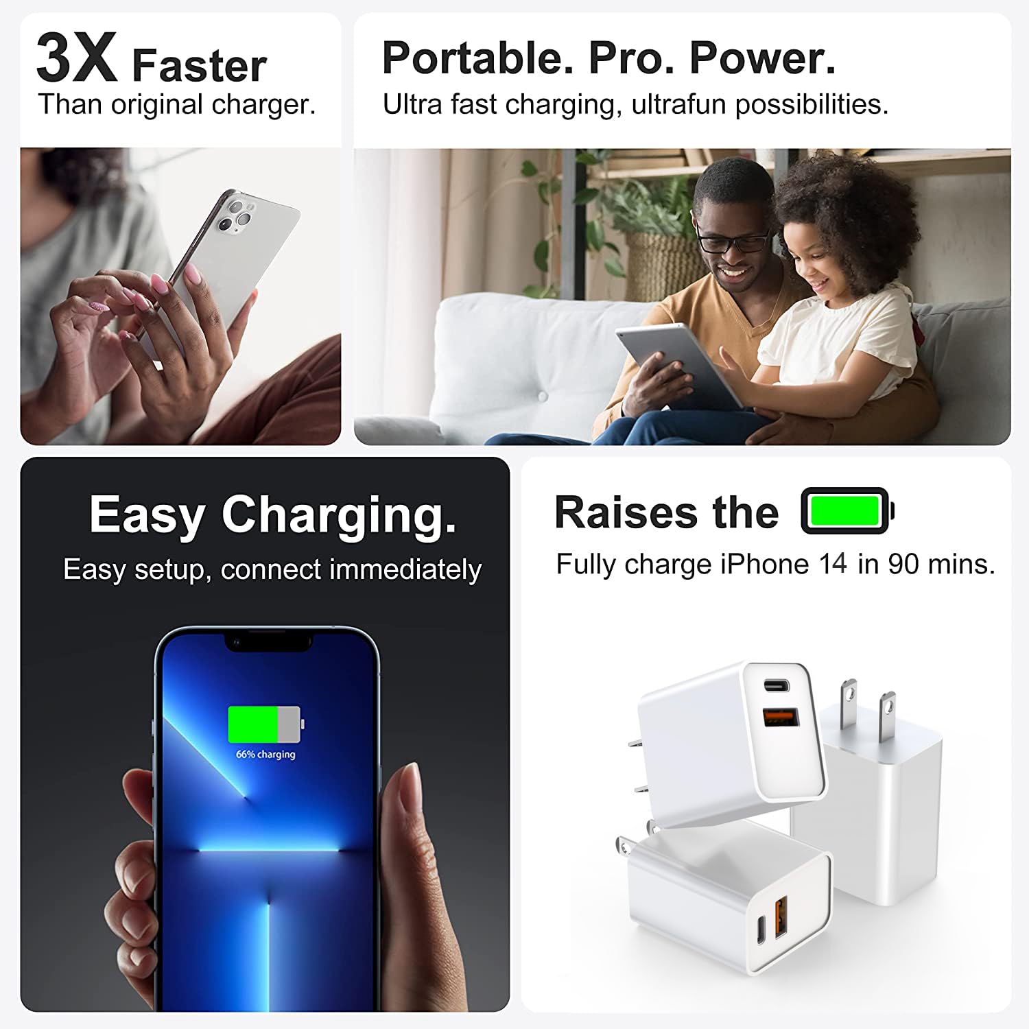 USB C Charger Block,3Pack 20W Dual Port USB C Wall Charger Plug Fast Charging Adapter USB A Quick Charging Brick Plug for iPhone Air/17 Pro Max/16E/16 ProMax/16Plus/15/14/13/12/11/XS,iPad Pro,AirPods - Image 6