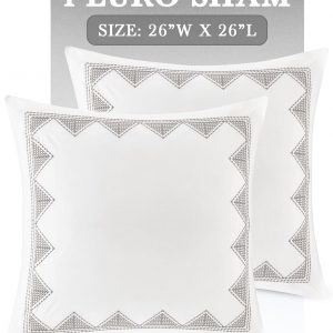 INK+IVY Single 100% Cotton Euro Sham – European Square Decorative Pillow Cover, Hidden Zipper Closure (Pillow Insert NOT Included), Isla, Geometric White 26″x26″