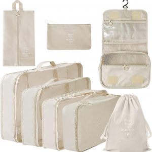 8 Set Packing Cubes, Travel Luggage Packing Organizers (Beige)