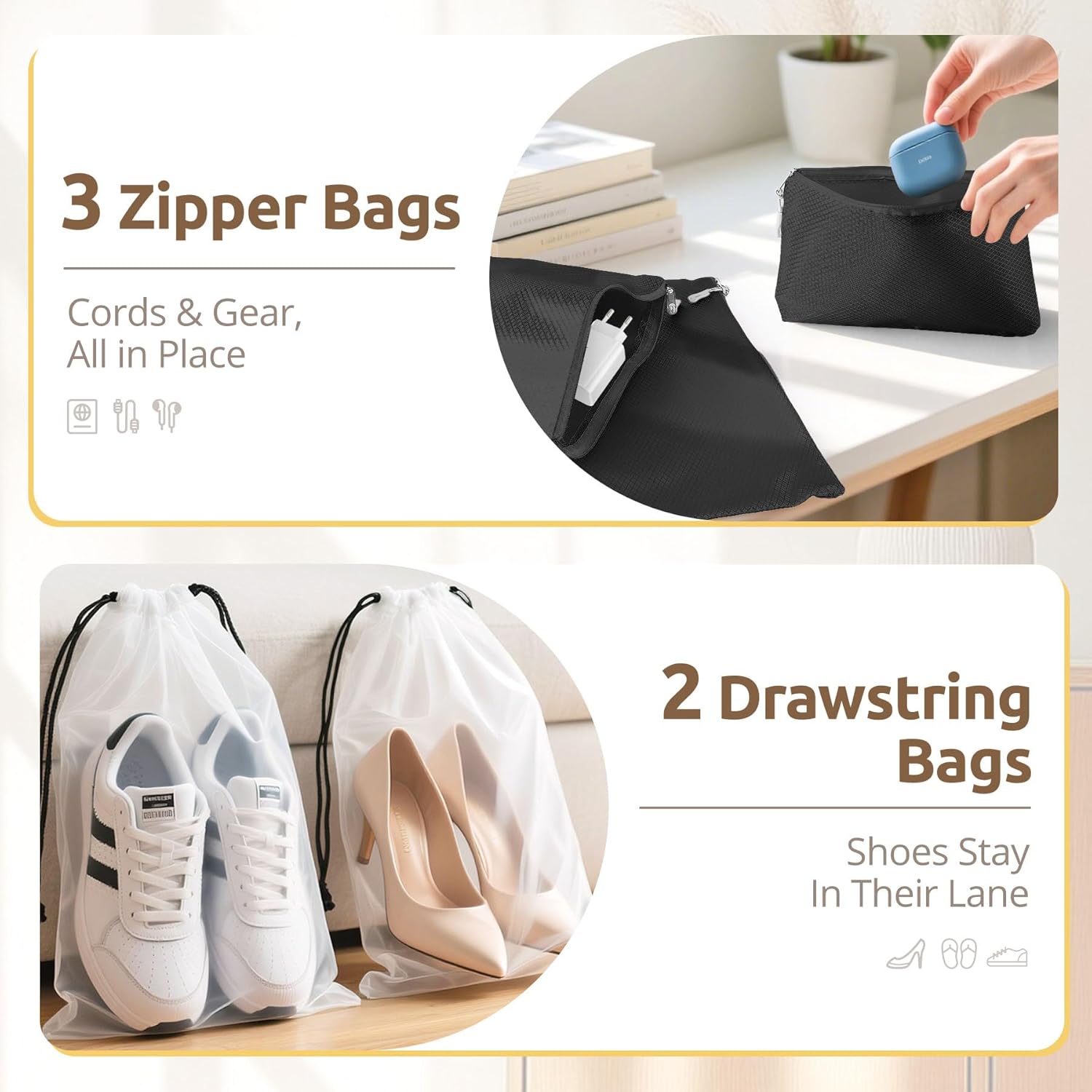 All-in-One 22 Pcs Packing Cubes for Travel Essentials –Includes Cubes,toothbrush covers,Silicone Bottle Cover,zipper bags, Matte Cosmetic Bag, Drawstring bag for Carry-On & Suitcase - Image 5