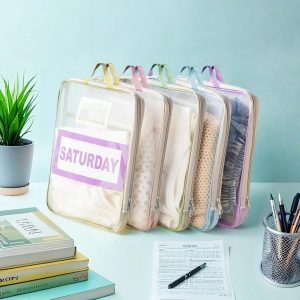 Weekly Clothes Organizer For Kids:7 Pack Colored Mesh Zipper Pouches A4 Size Breathable Storage Bags with Handles for Travel and Camping,kids travel essentials