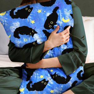 Miss Adola Silk Pillowcase 2 Pack – Cute Pillow Cases 20″ x 26″ Standard Size Set of 2 for Hair and Skin Smooth Soft Breathable with Hidden Zipper Cooling Pillow Covers for Sleeping, Blue Moon Cat