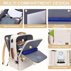MOSISO Travel Backpack, 40L Carry on Laptop Backpack, 17-17.3 inch Airline Approved Luggage Bag with USB Port&Hidden Shoulder Strap, Casual Daypack with Toiletry Bag&Shoe Pocket, Beige