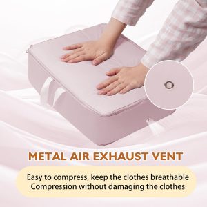 4 Pack Ultra Space Saving Self Compression Organizer, 2025 Upgrade Space Saver Compression Storage Bag, Premium Comforter Bedding Storage Bag (Pink, M – 40 * 30 * 18cm)