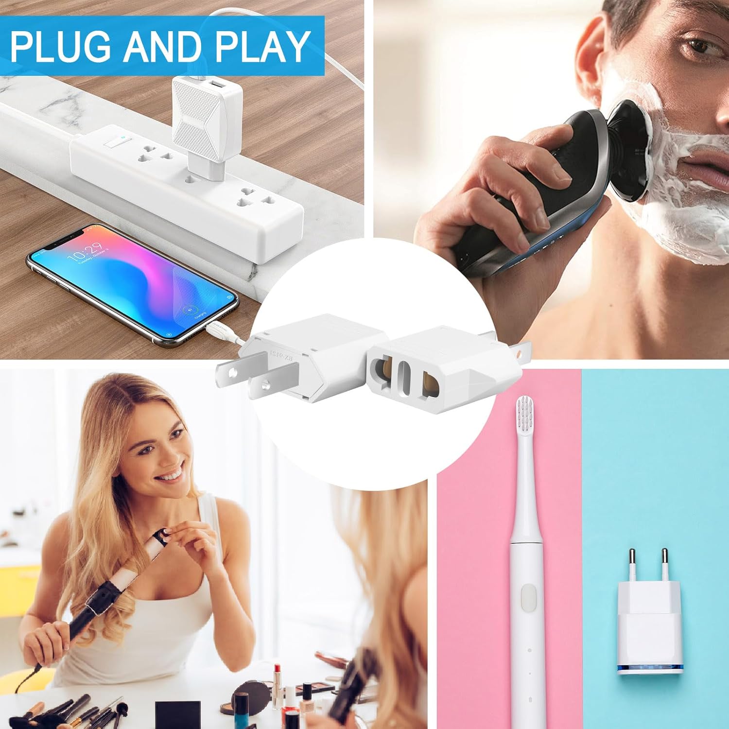 4 Pack European to US Plug Adapter, 220V to 110V Adapter Plug Converter, Travel Adapter European to American, Canada, Mexico, Type A, White - Image 8