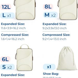 BAGSMART Compression Packing Cubes – 6 Set Travel Packing Cubes for Suitcases, Compression Suitcase Organizers with Shoe Bag