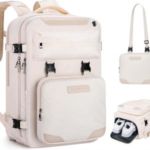 Maelstrom Travel Backpack for Women Men,35L Waterproof Laptop Backpack Fits 17-Inch Laptop, Gift for School Work Backpack with Detachable Crossbody Bag & Shoe Compartment(Beige, Large-Upgrade)