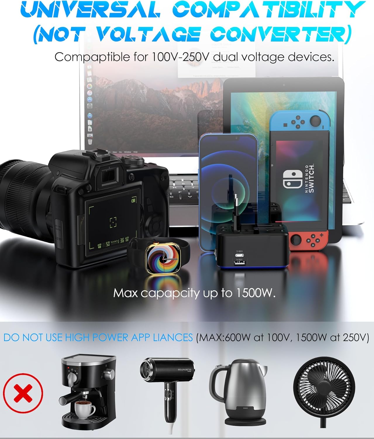 URJD Universal Travel Adapter with (Type C+USB) 2 USB Ports & AC Outlet, International Plug Adapter Converter, Type C/A/G/I All in One Wall Charger Worldwide Travel Adaptor for US to EU UK AUS Asia - Image 7