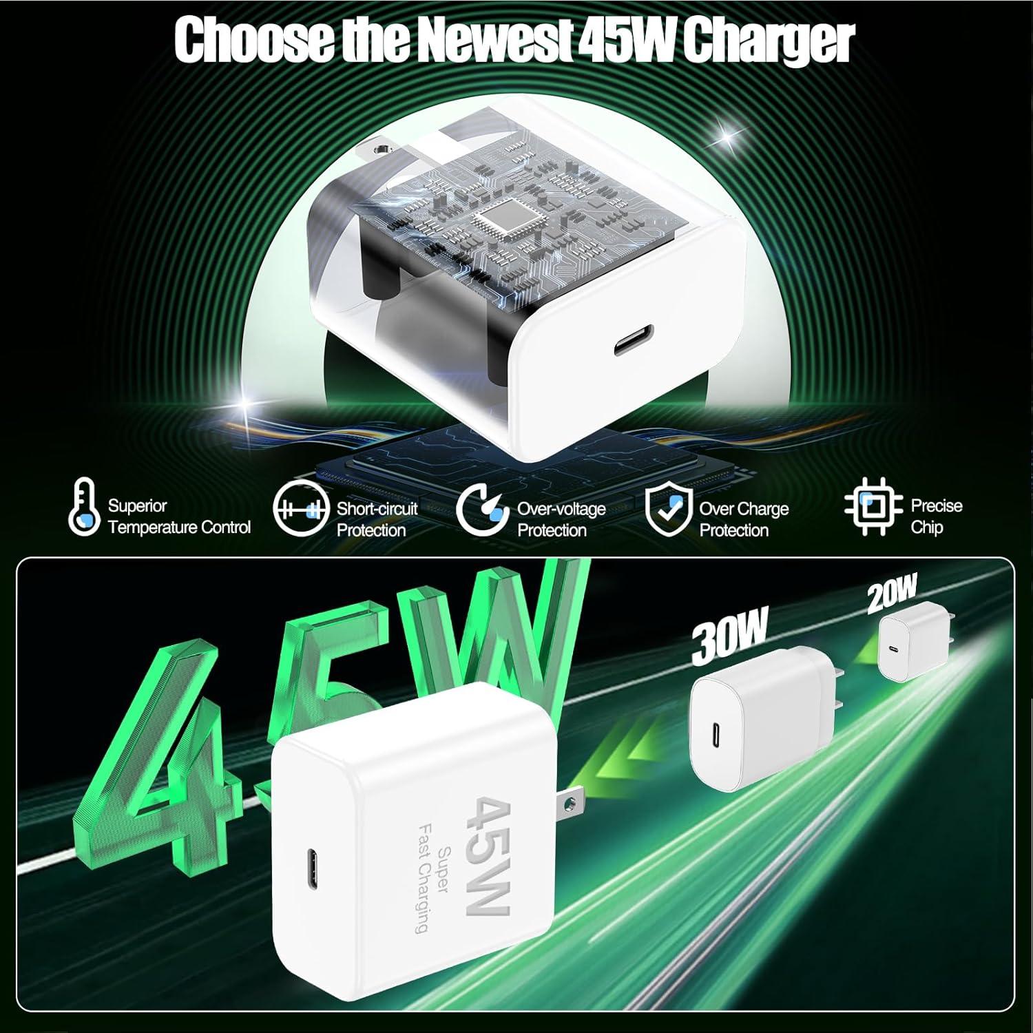 45W iPhone 17 16 Pro Max Charger Fast Charging,3Pack USB C Fast Charger Block with Long 10/10/6FT C to C Cable for Apple 17 Pro Max/16 Pro/15/iPad 13th,PD Quick Adapter 3.2 for iPhone 17 16 - Image 2