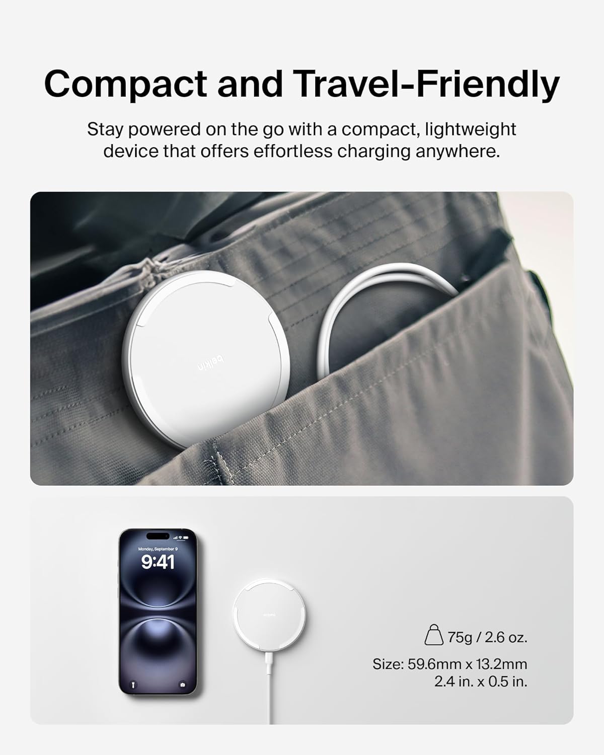Belkin Wireless Charging Pad 15W - Qi Charger, Charging Station for Apple iPhone 17, iPhone 16/15/14 Series, AirPods, Samsung Galaxy S25, Galaxy S24, Pixel 10 - Power Supply and Cable Included - White - Image 5