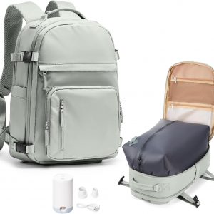 Vacuum Backpack Travel With Pump for Women Men Personal item Travel Bag Carry on Backpack Flight Approved Work College Casual Daypack Backpacks with Vacuum Compression Light green