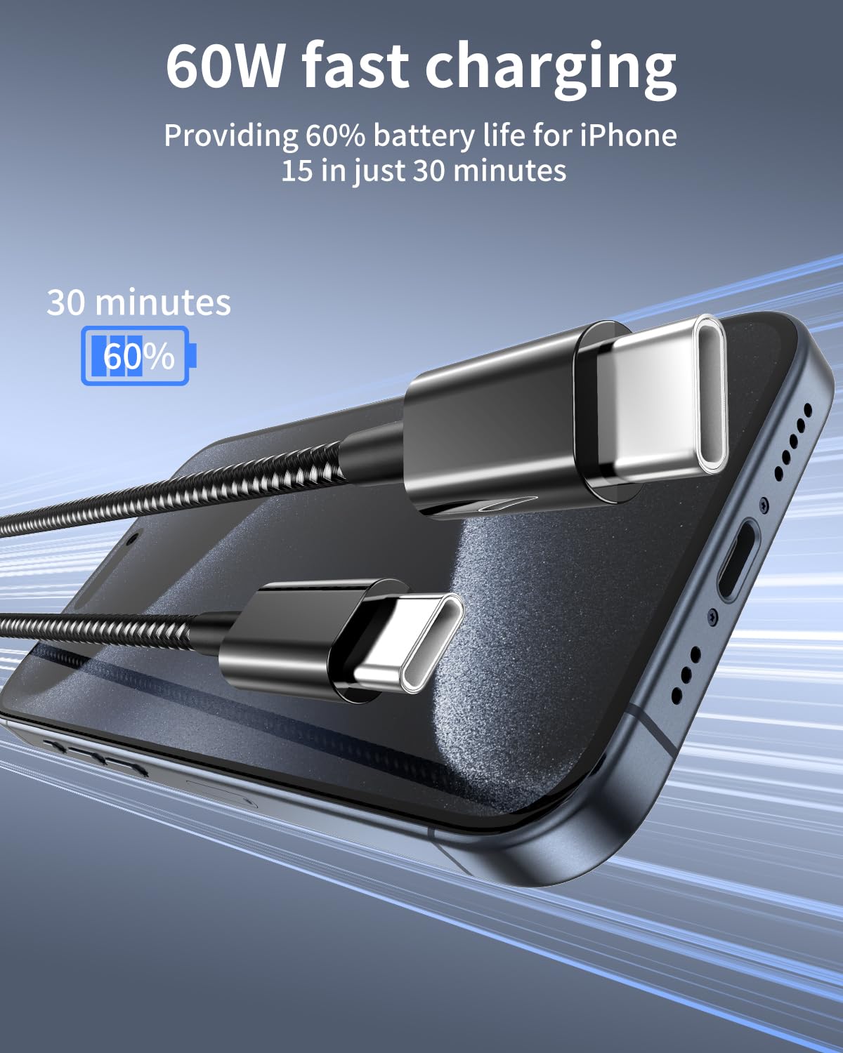 USB C to USB C Cable, 5Pack 6FT 60W(3.1A) Nylon Braided USB C Charger Cable for for iPhone 17/ iPhone 16/16 Plus/16 Pro Max/15/15 Plus/15 Pro Max, MacBook Pro, iPad Pro Air,Samsung S24/S24 Ultra/S23 - Image 2