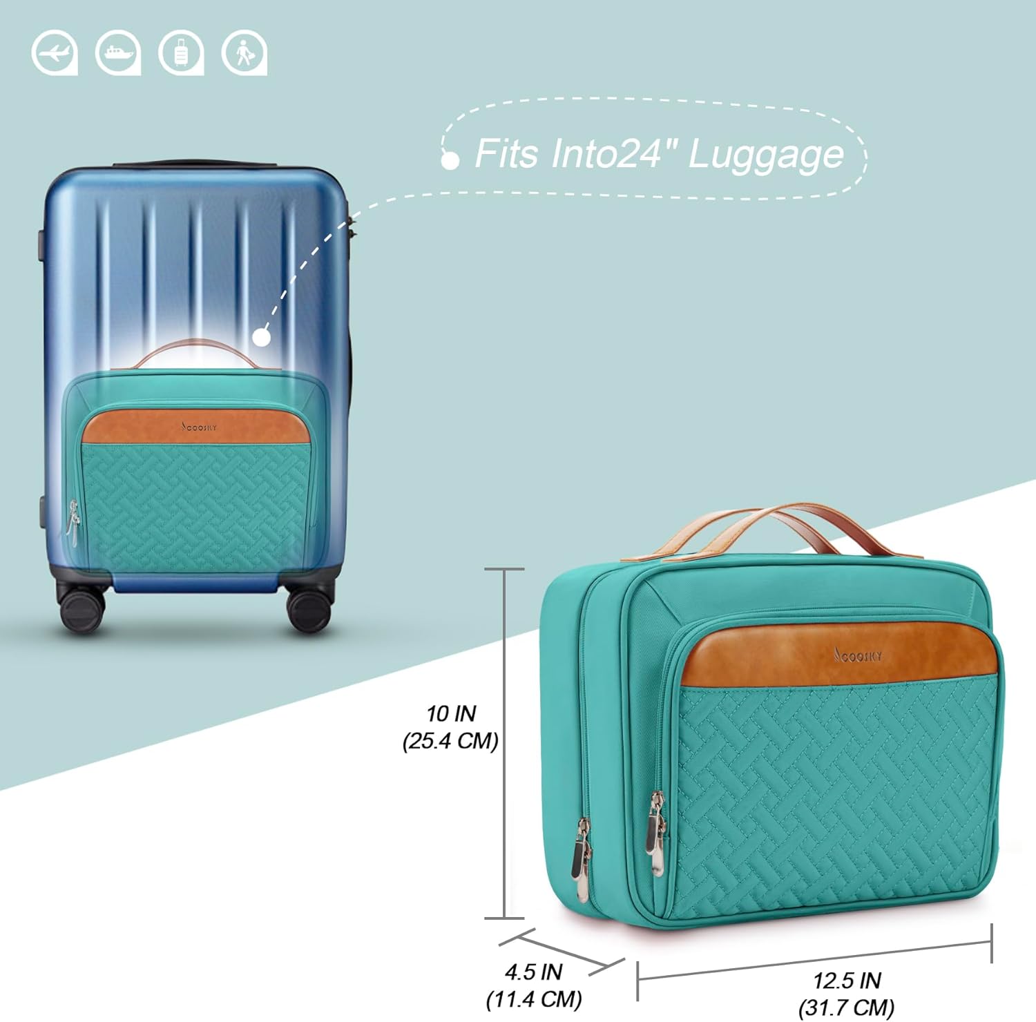 Travel Hanging Toiletry Bag for Women, Cruise Ship Essentials, with Jewelry Organizer, Extra Large Makeup Dopp Kit, Waterproof Cosmetic Bags, Toiletries Kit Set with Trolley Belt, Blue - Image 7