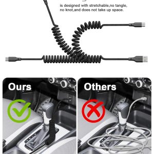 Car Carplay Cable 2Pack 3ft Coiled USB A to USB C Fast Charge Cord for iPhone 17/16/15/Plus/Pro Max/MacBook Pro, Auto Coiled Retractable iPhone Car Cord